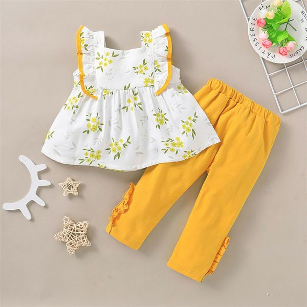 

kid baby girl clothes ruffle sleeveless dress pants holiday outfit 1-5 y, White