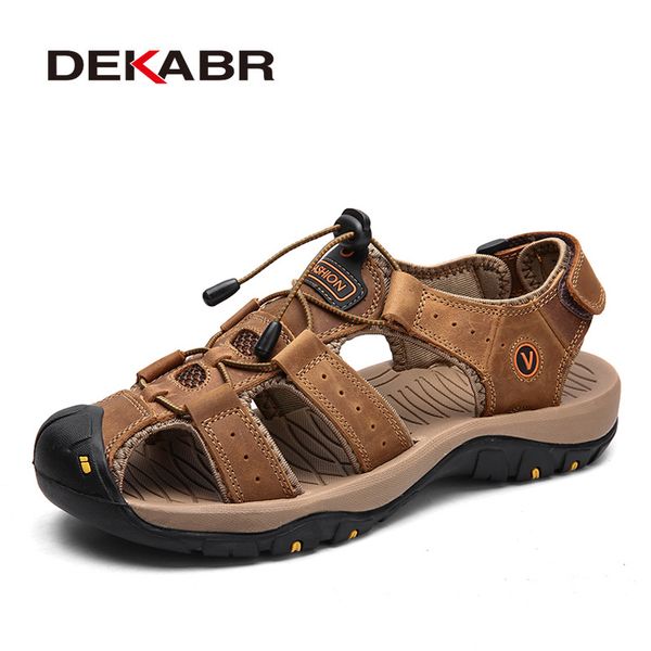 

dekabr new male shoes genuine leather men sandals summer men shoes beach sandals man fashion outdoor casual sneakers size 48, Black