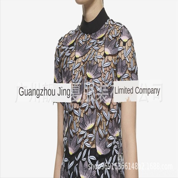 

self portrait exquisite orchid embroidery lace water-soluble hollowed-out round collar all-match short- jacket tanned sleeve clip lace sleev, White
