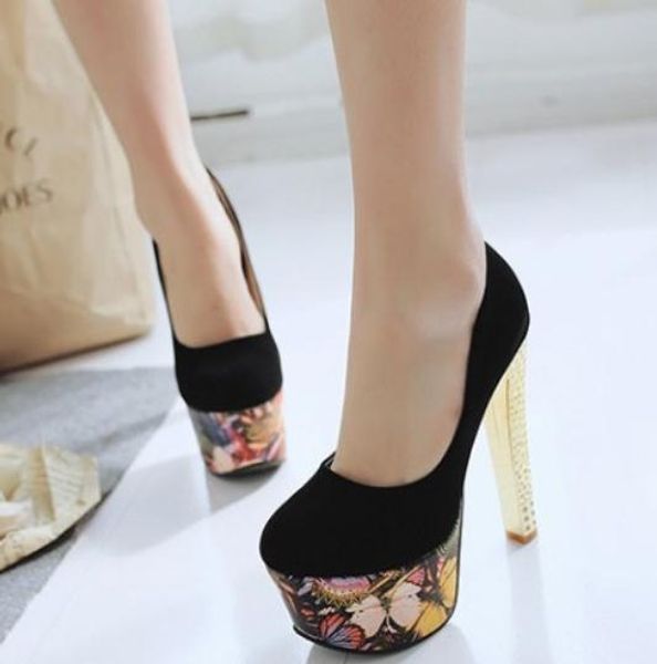 

2019 women's shoes in spring and autumn with new style high heel coarse heel round head suede waterproof table@259, Black