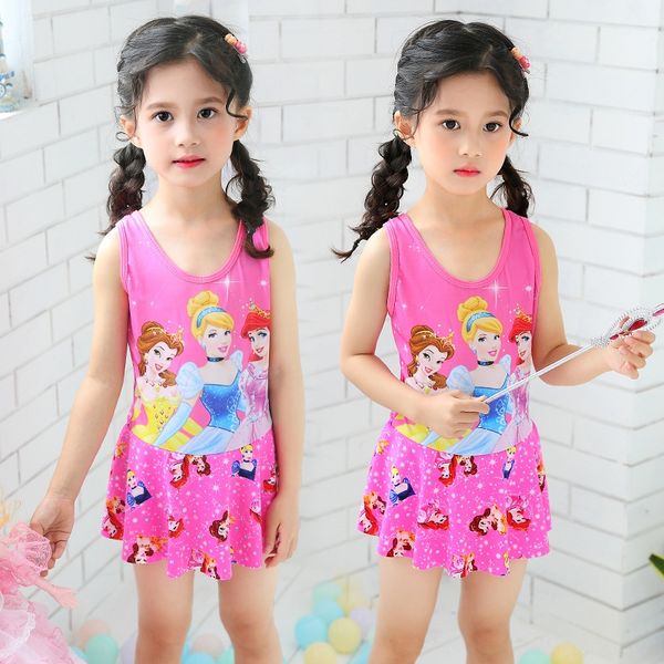 

girl cartoon dress cute sweet princess medium and small girl one-piece skirt swimsuit student leisure swimsuit, White;black