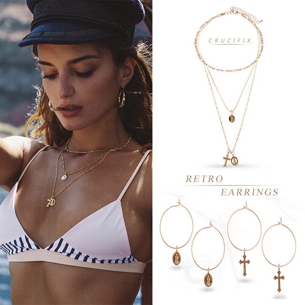 

взрыв модели розы крест alternative шеи ювелирных изделий покрытие цвет retention золото двухслойных ключицы ожерелье серьги, Golden