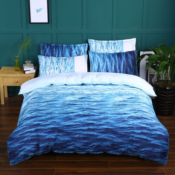 

novelty gift blue sea print home dorm kids bedding duvet cover set+pillow case eu au us size drop shipping