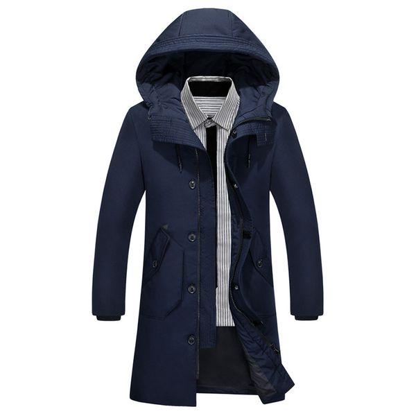 

2019 white duck down men's jackets quality handsome warm long fashion business winter clothing casual coat male parkas, Black