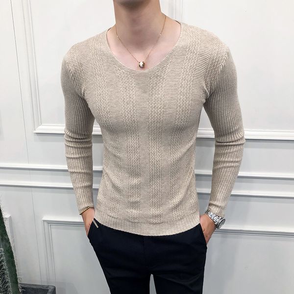 

men's sweaters men sweater luxury solid color jacquard v-neck pullover mens fashion slim fit casual male, White;black