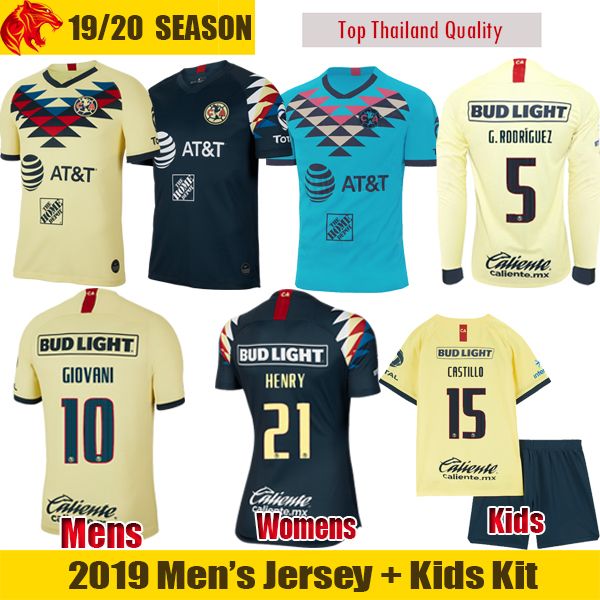 

club america soccer jerseys henry castillo 2019 2020 liga mx rodriguez mens jersey kids kit womens giovani football shirt ochoa goalkeeper, Black;yellow