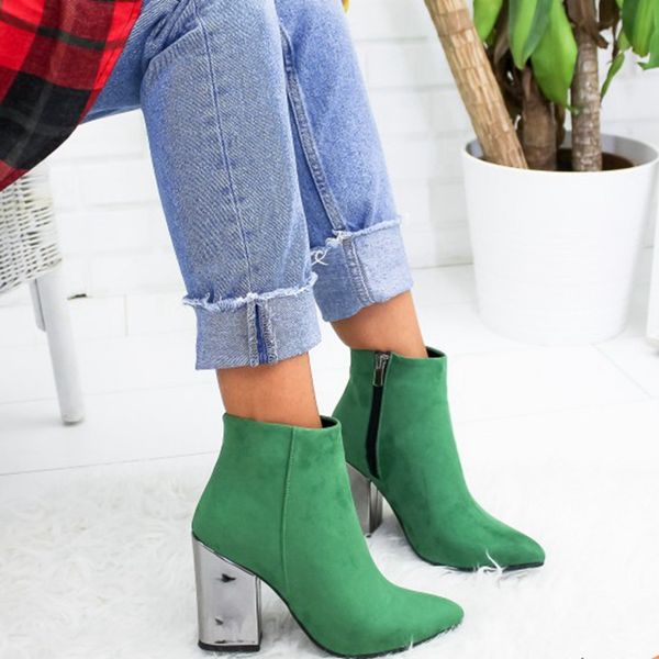 

adisputent european pointed toe girl boots solid woman rivet boots autumn winter 2019 new high-heeled shoes, Black