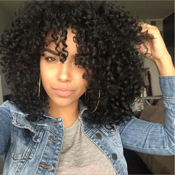 

Hot selling Afro Kinky Curly Wig Simulation Human Hair Kinky Curly Full Wigs with bangs in stock