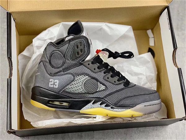 

off authentic white air 5 high og retro 23 basketball shoes men black muslin fire red yellow metallic sneakers sports ct8480-001 with box, White;red