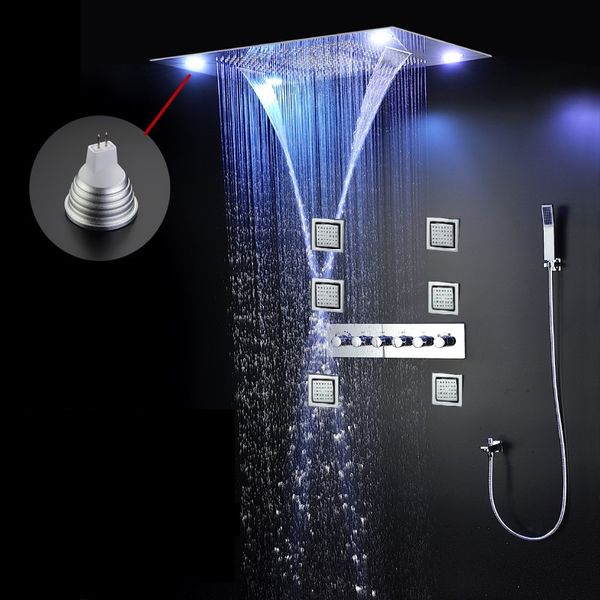 2019 Luxurious Led Shower System Ceiling Mount Rain Head Bathroom Luxury Accessories Big Rain Shower Head Dual Rain And Waterfall Shower Sets From