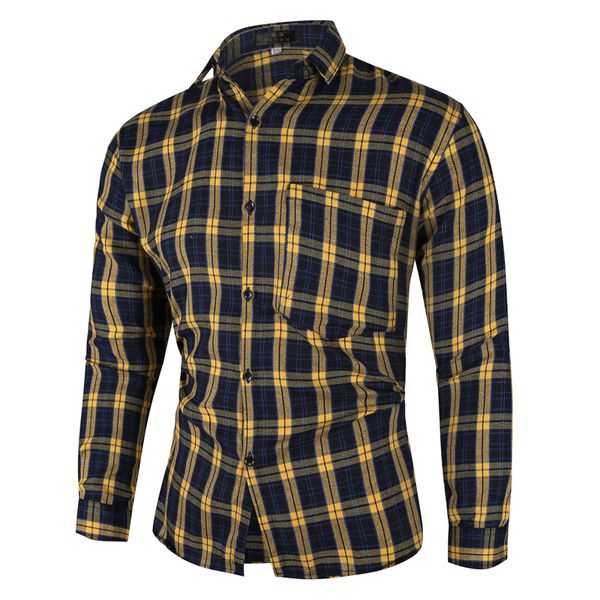 

мужчины рубашки хип-хоп рубашка плед нагрудного длинный рукава мужской блуза вскользь тонкий top осень серый желтый новая, White;black