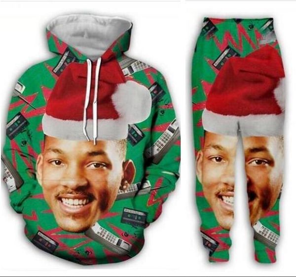 

two piece set men women casual tracksuits 3d printing fresh prince christmas fashion hoodies hooded+pants sweatshirt us076, Gray