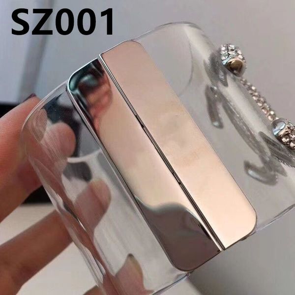

sz001-sz006 popular fashion vintage women cuff letter cc bracelet black resin and copper drop shipping from factory, White