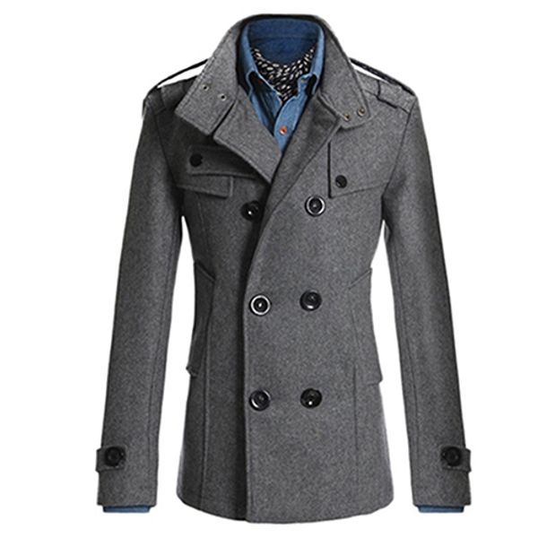

fashion men double breasted winter slim warm jacket stylish trench coat outwear, Tan;black