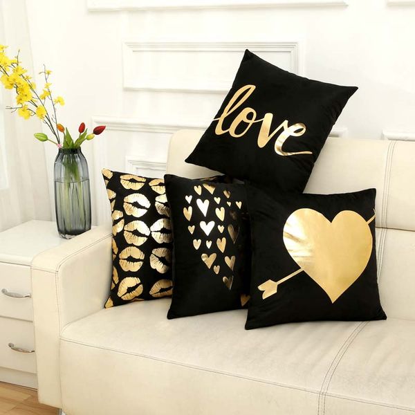 

лучшие продажи современный минималистский черное золото бронзированием наволочка хлопок и белье наволочка для автомобиля диван подушка