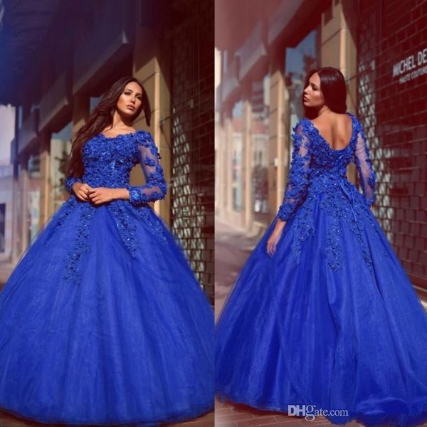 

new elegant royal blue prom dresses off shoulder backless long sleeve lace applique dubai arabic occasion evening wear gowns robe de mariée, Black;red