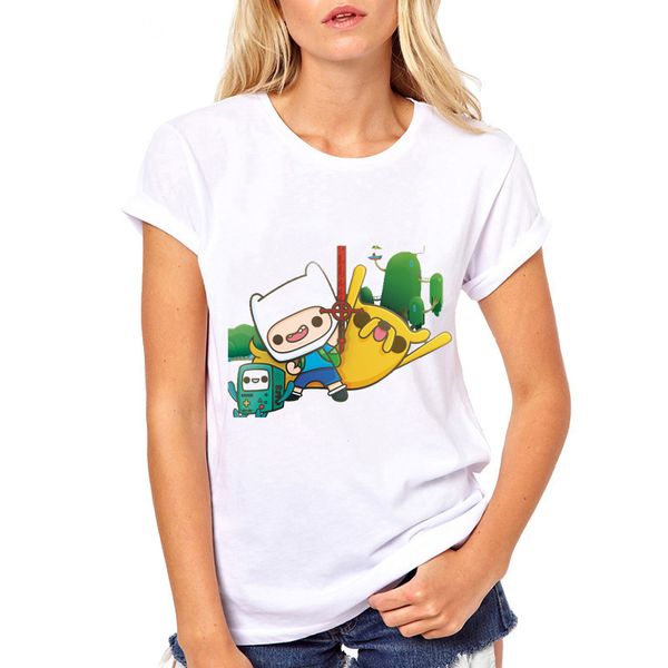 

с футболкой финн и джейком. женская повседневная белая футболка с короткими рукавами. творчество. невообразимая футболка. крутые девчонки, White