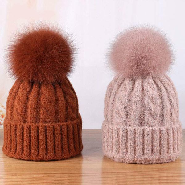 

2020 зимние вязаные шапки для женщин мех pom pom бал hat женский девушка шерсти hat трикотажная skullies шапочки gorros mujer invierno, Blue;gray
