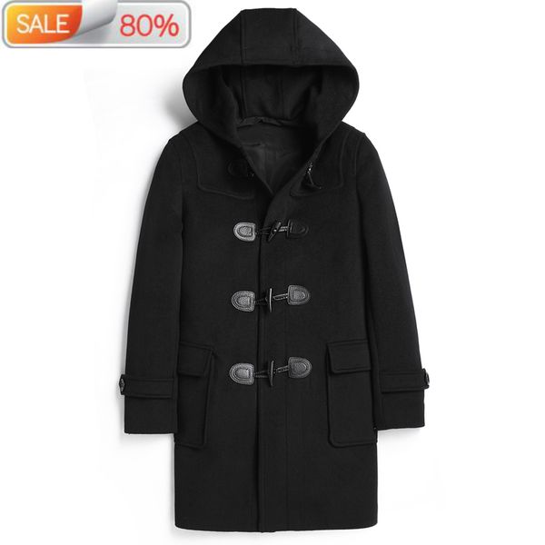 

двуликий 100% шерстяное пальто мужская куртка с капюшоном осень зима черное пальто мужские пальто sobretudo masculino 001 b24301, Black