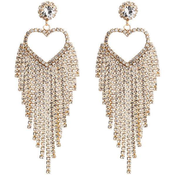 

exaggerated big love acrylic diamond tassel earrings female european and american claw chain earrings super fairy earrings, Golden