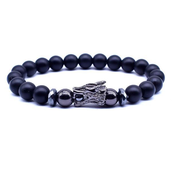 

2019 new fashion animal style bracelet men 8mm black stone beads bracelet personality jewelry pulseras hombre