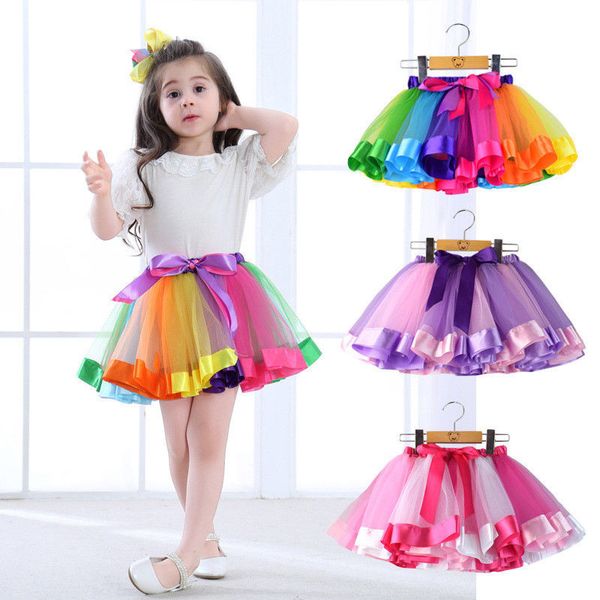 Детский девочки Rainbow Tutu Юбкам Пушистые девушки на юбки балет pettiskirt