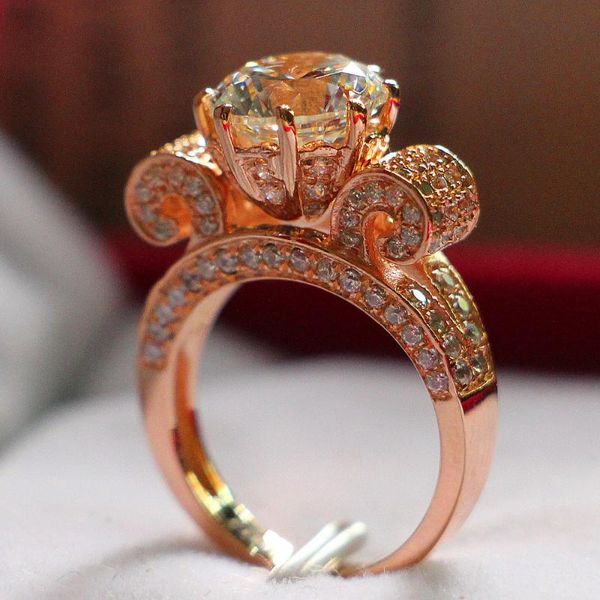 

3 pure 14k rose gold gorgeous popular simulate diamond wedding ring for women fashion wedding jewelry accessories, Golden;silver
