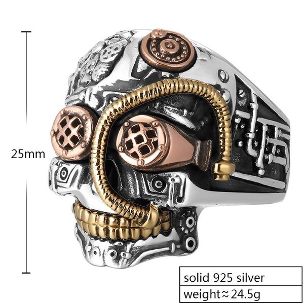 

zabra solid 925 sterling silver skull ring men big heavy vintage punk biker rings silver man gothic jewelry for male