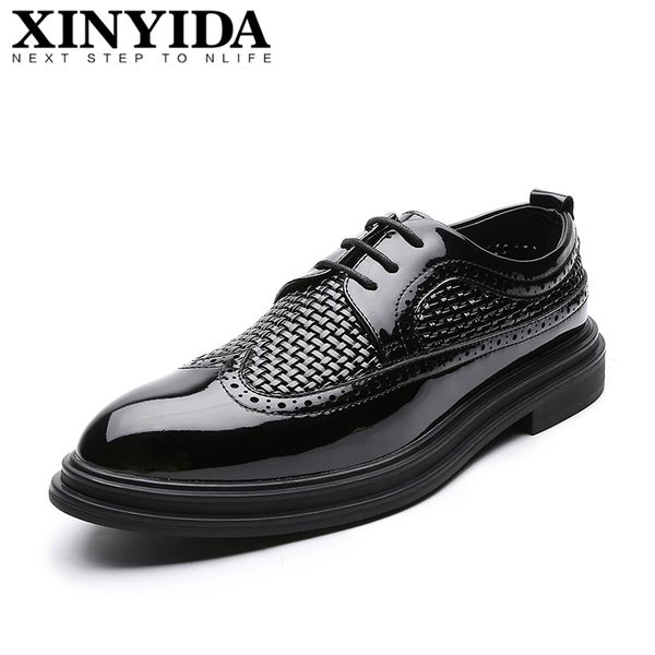 

brand xinyida pointed toe men dress shoes lace up breathable casual business men shoes fashion leather size 38-44, Black