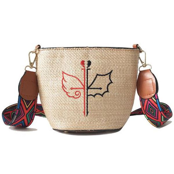 

new embroidered straw bag fashion wild female bag shoulder tide bucket small