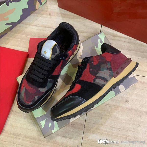 

valentino2019 garavaniss rockrunner camo men suede fashion trainers sneakers with original box, Blue;gray