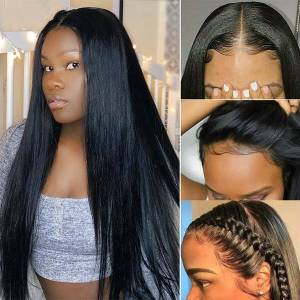 

brazilian straight short 13x4 lace front wig lace front human hair wigs for women bob lace front wigs non-remy 150% density, Black