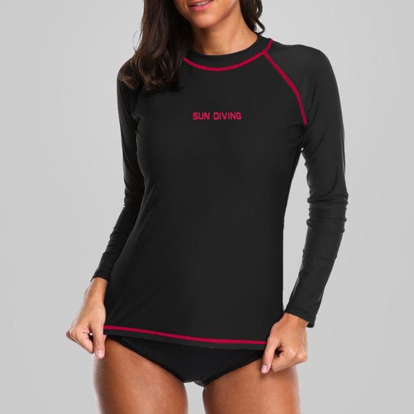 

swim shirts long sleeve upf 50+ women uv protection manga larga ladies surfing rashguard black girls swimmimg tshirt