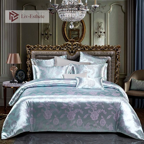 

liv-esthete euro jacquard flower bedding set double bedspread flat sheet decorative bed linen set home textile