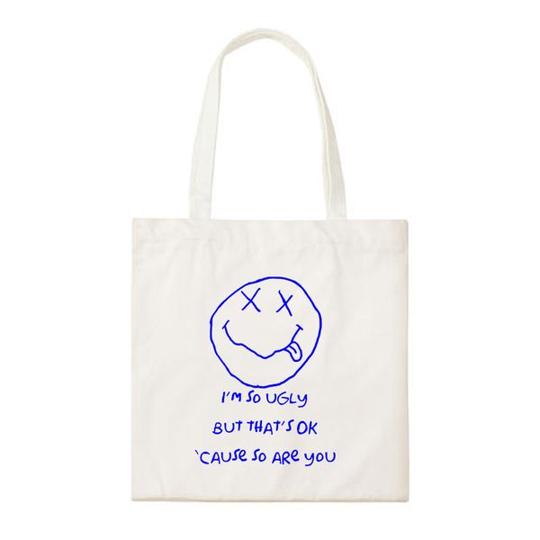 

britpop grunge rock rock kid a come as you are punk style print daily canvas shopping bag handbags school bags