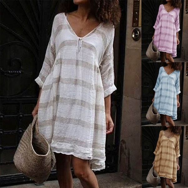 

2019 summer fashion temperament explosion striped v-neck long-sleeved long dress long skirt, Black;gray