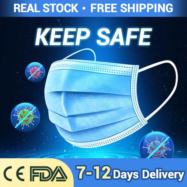 

disposable face mask wholesale 3 ply ear loop anti dustproof face respirator masks non woven bacterial filter mascherine dhl, Silver