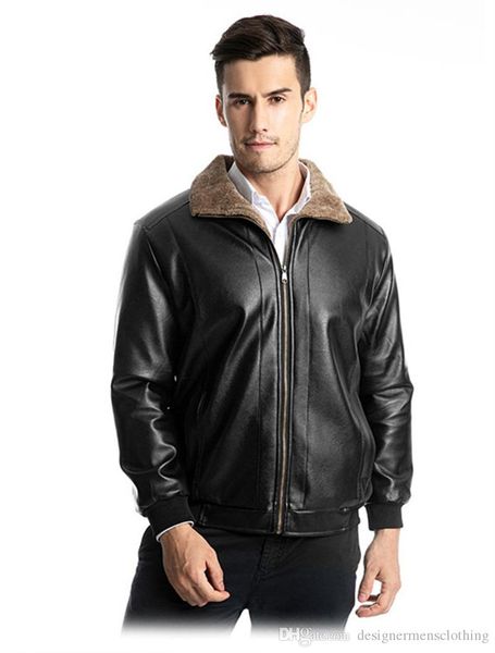 

motor mens leather coats winter long sleeve lapel neck thick mens jackets casual autumn male outerwear, Black