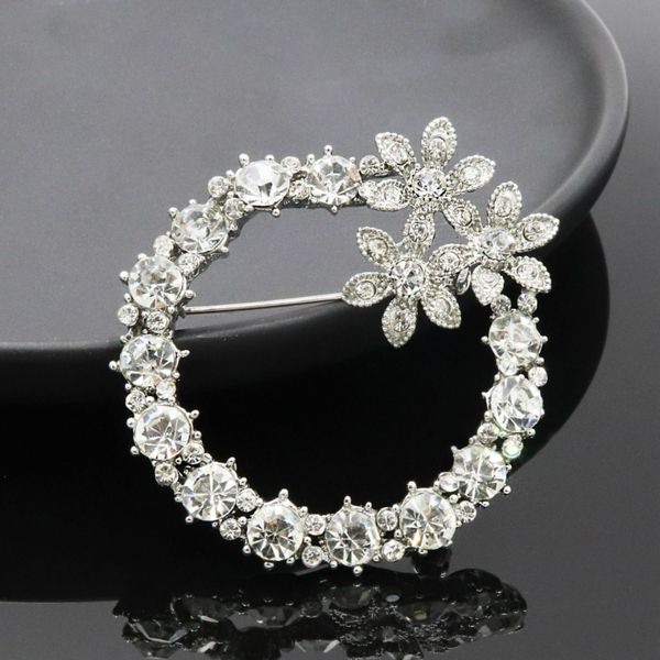 

high-grade temperament simple brooch flower crystal rhinestone zircon suit lapel pin scarf button cardigan shawl jewelry luxury, Gray