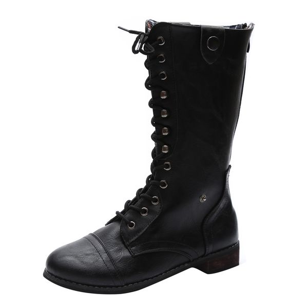 

sagace shoes boots mid boots for women square heels round toe casual lace-up short shoes women, Black