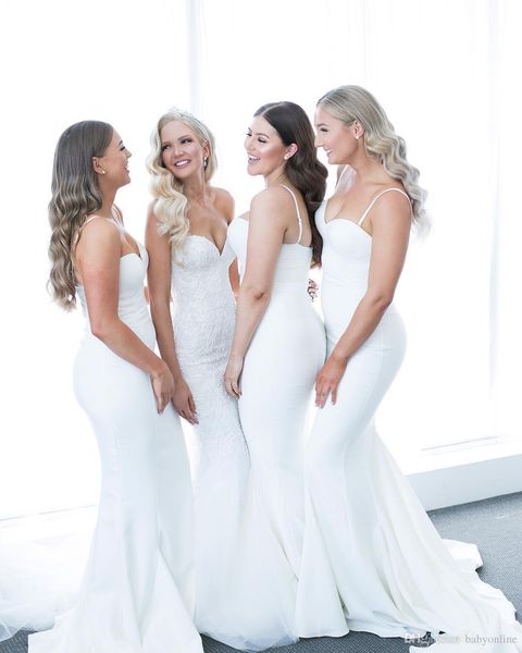 

mermaid bridesmaid dresses spaghetti straps formal party wedding guest dress maid of honor gowns robes de demoiselle d'honneur, White;pink