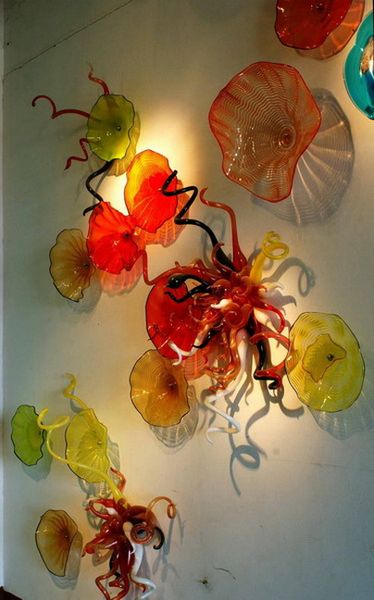 

wholesale price art decor hand blown glass plated multi colored blown glass wall lights