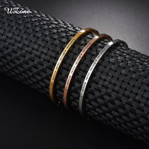 

uzone 3mm rose gold bracelet stainless steel bangle bracelets italian inspritional cuff bangles for women men gift, Black