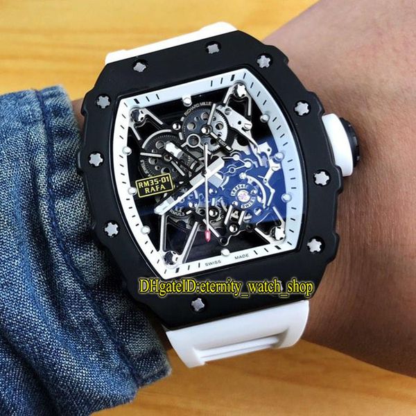 

r rm 35-01 rafael nadal skeleton dial japan miyota automatic rm035 mens watch pvd black steel case rubber strap sports watches, Slivery;brown