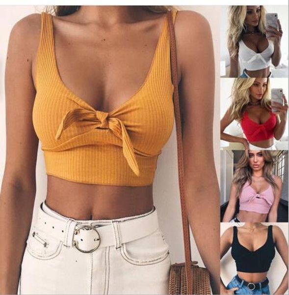 

Womens Sexy Top Sexy Bow Tie Short Navel Camisole for Female with 5 Colors Asian Size S-L