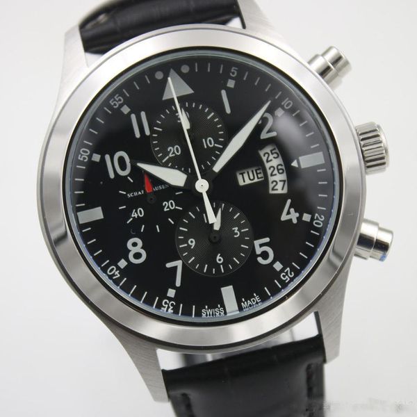 

2019 hot sale Men's Watch Pilot 377701 Series Black Multi-Function Dial with Calendar 40MM Black Leather Strap quartz movement