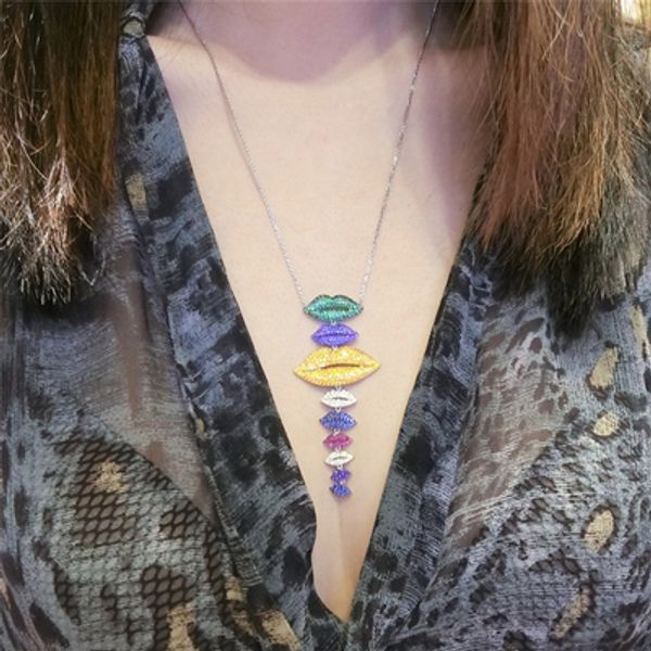 

wholesale- multicolor silver lips necklace