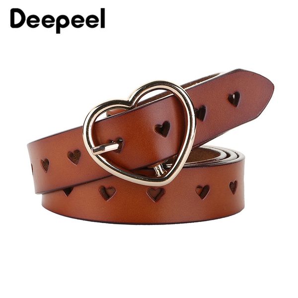 

deepeel 1pc 2.3cm*105-120cm ladies leather belt fashion pin buckle belt simple wild love hollow decorative with jeans yk656, Black;brown