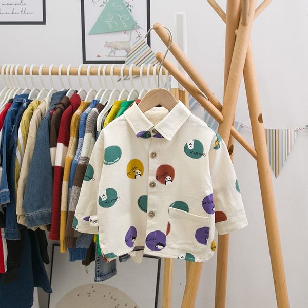 

autumn boys' and girls' printed lapel infant baby casual foreign style thin fashion shirt shirt, White;black