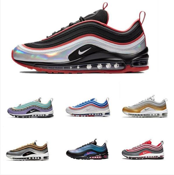 

Air Bred 97 Мужчины Женщины Кроссовки OG Подушка Sunburst Серебряный Тройной черный лазерный фуксия НЕПОБЕЖДЕННЫХ Max 97s тренеры тапки